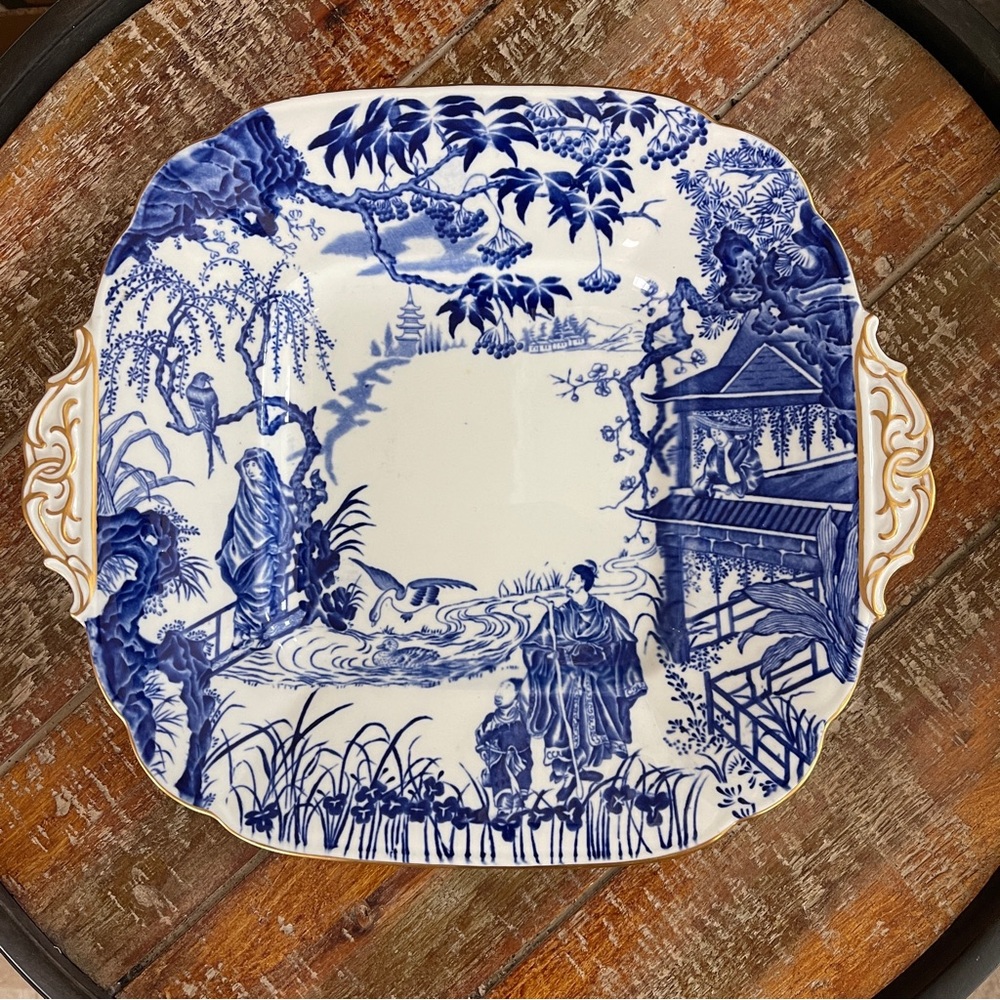 Vintage Royal Crown Derby BLUE MICADO Large Squire Cake Plate 10”
